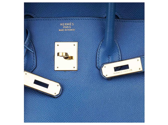 Borsa a mano Hermès Birkin 35 in pelle blu - vista 10