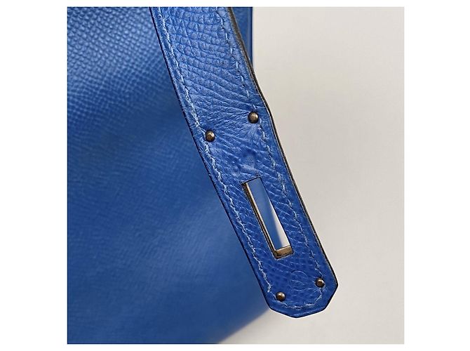 Borsa a mano Hermès Birkin 35 in pelle blu - vista 11