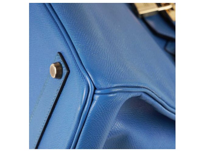 Borsa a mano Hermès Birkin 35 in pelle blu - vista 12