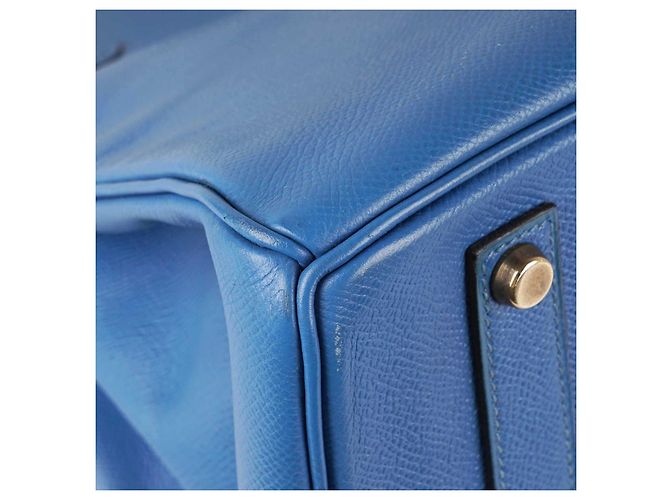 Borsa a mano Hermès Birkin 35 in pelle blu - vista 13