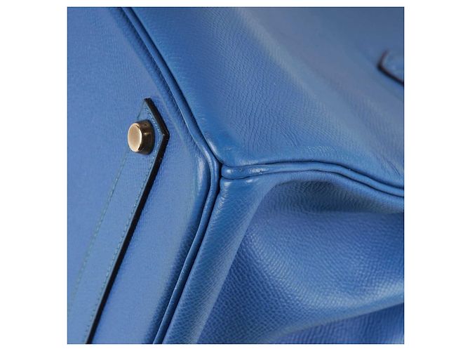 Borsa a mano Hermès Birkin 35 in pelle blu - vista 14