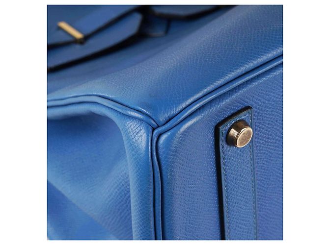 Borsa a mano Hermès Birkin 35 in pelle blu - vista 15