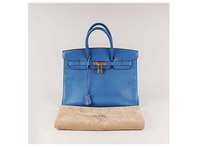 Borsa a mano Hermès Birkin 35 in pelle blu - vista 16