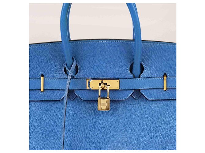Borsa a mano Hermès Birkin 35 in pelle blu - vista 3