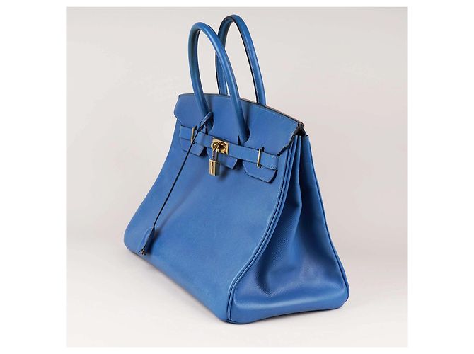 Borsa a mano Hermès Birkin 35 in pelle blu - vista 4