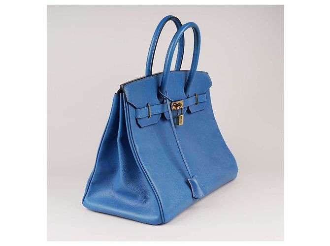 Borsa a mano Hermès Birkin 35 in pelle blu - vista 5