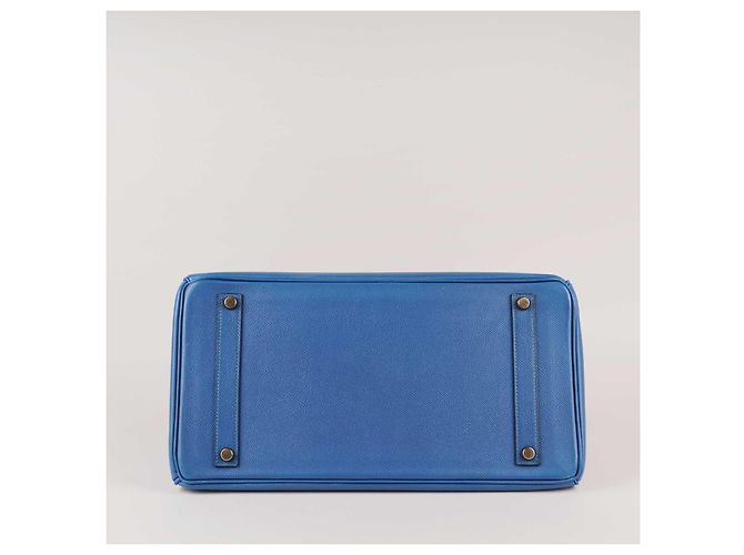 Borsa a mano Hermès Birkin 35 in pelle blu - vista 6
