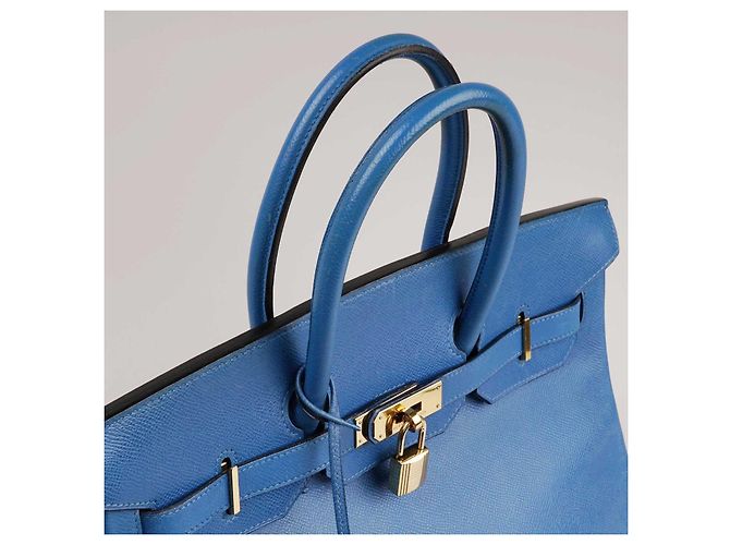 Borsa a mano Hermès Birkin 35 in pelle blu - vista 7