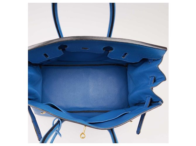 Borsa a mano Hermès Birkin 35 in pelle blu - vista 8