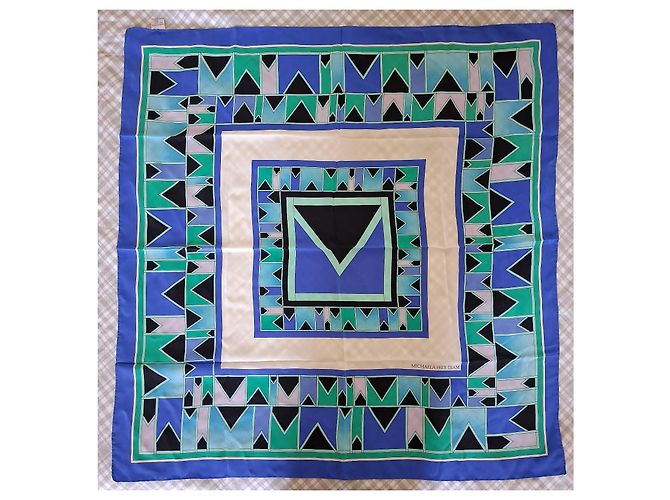 Nuovo - Seta pura - firmato dal team Michaela Frey (XL 90 x 90) Bianco Blu Verde Verde chiaro Blu chiaro Blu scuro - vista 2