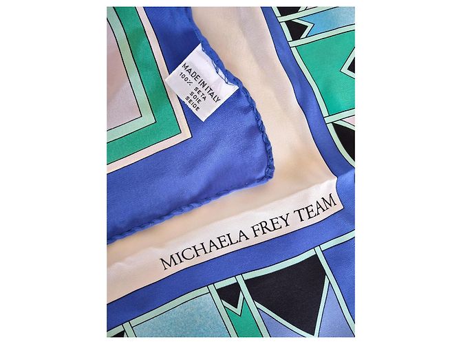 Nuovo - Seta pura - firmato dal team Michaela Frey (XL 90 x 90) Bianco Blu Verde Verde chiaro Blu chiaro Blu scuro - vista 4
