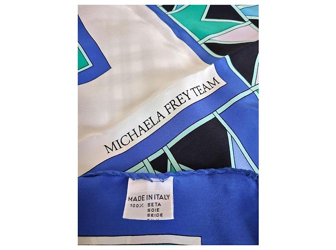 Nuovo - Seta pura - firmato dal team Michaela Frey (XL 90 x 90) Bianco Blu Verde Verde chiaro Blu chiaro Blu scuro - vista 5