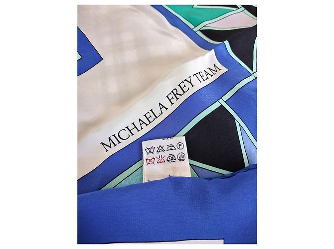 Nuovo - Seta pura - firmato dal team Michaela Frey (XL 90 x 90) Bianco Blu Verde Verde chiaro Blu chiaro Blu scuro - vista 6