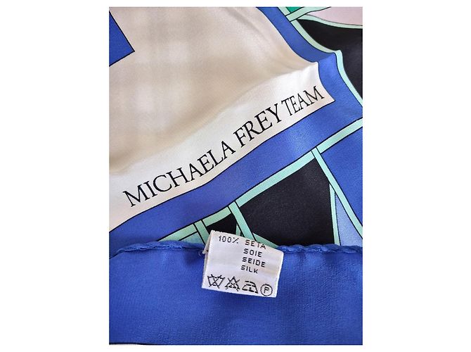 Nuovo - Seta pura - firmato dal team Michaela Frey (XL 90 x 90) Bianco Blu Verde Verde chiaro Blu chiaro Blu scuro - vista 7