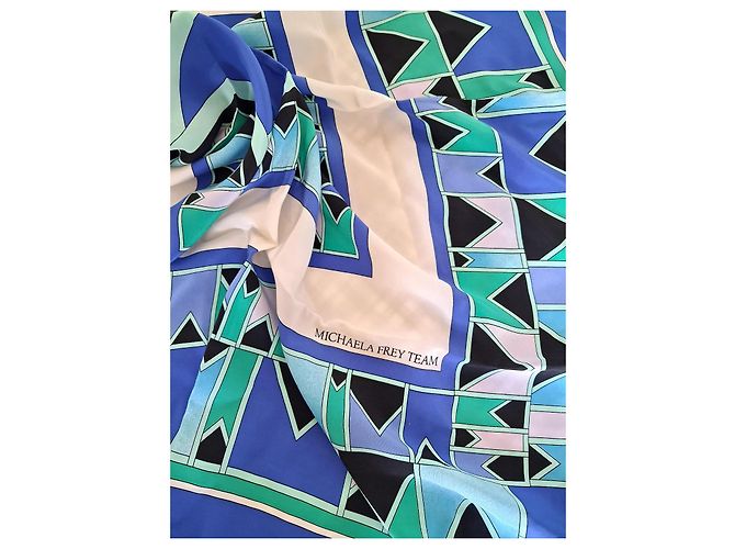 Nuovo - Seta pura - firmato dal team Michaela Frey (XL 90 x 90) Bianco Blu Verde Verde chiaro Blu chiaro Blu scuro - vista 9