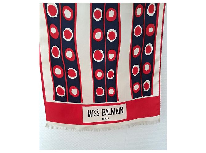 Miss Balmain Paris - L.115 x l.28 - vintage 100% seta con il suo etichetta originale Rosso Blu Beige Bianco sporco Blu navy Blu scuro - vista 3