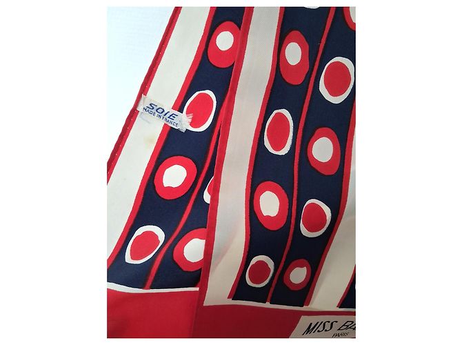 Miss Balmain Paris - L.115 x l.28 - vintage 100% seta con il suo etichetta originale Rosso Blu Beige Bianco sporco Blu navy Blu scuro - vista 8