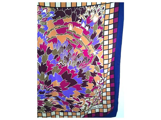 Christian Dior Nuovo e vintage - raro in pura seta crepè - L. 65 cm x 65 Nero Bianco Multicolore Beige Bordò Porpora Cachi Sabbia Senape Cognac Caramello Carne Fuschia Viola scuro - vista 12