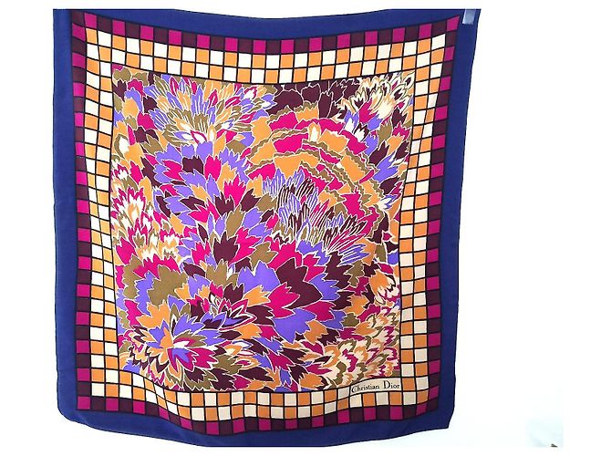 Christian Dior Nuovo e vintage - raro in pura seta crepè - L. 65 cm x 65 Nero Bianco Multicolore Beige Bordò Porpora Cachi Sabbia Senape Cognac Caramello Carne Fuschia Viola scuro - vista 2