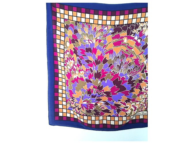 Christian Dior Nuovo e vintage - raro in pura seta crepè - L. 65 cm x 65 Nero Bianco Multicolore Beige Bordò Porpora Cachi Sabbia Senape Cognac Caramello Carne Fuschia Viola scuro - vista 3