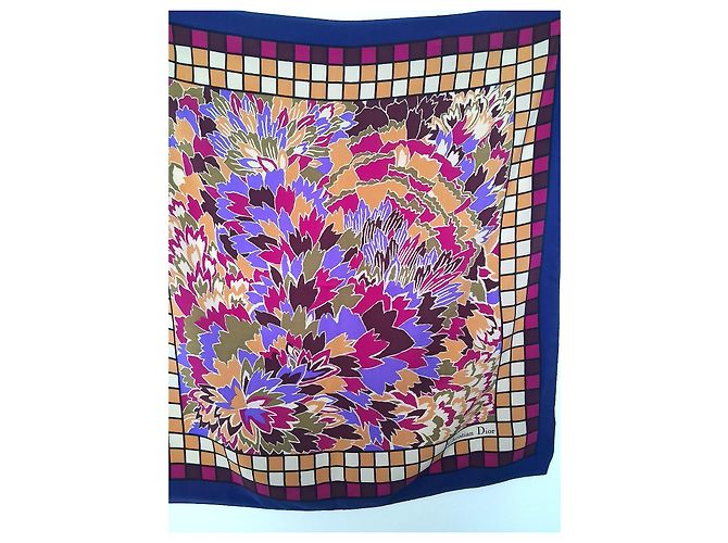 Christian Dior Nuovo e vintage - raro in pura seta crepè - L. 65 cm x 65 Nero Bianco Multicolore Beige Bordò Porpora Cachi Sabbia Senape Cognac Caramello Carne Fuschia Viola scuro - vista 4