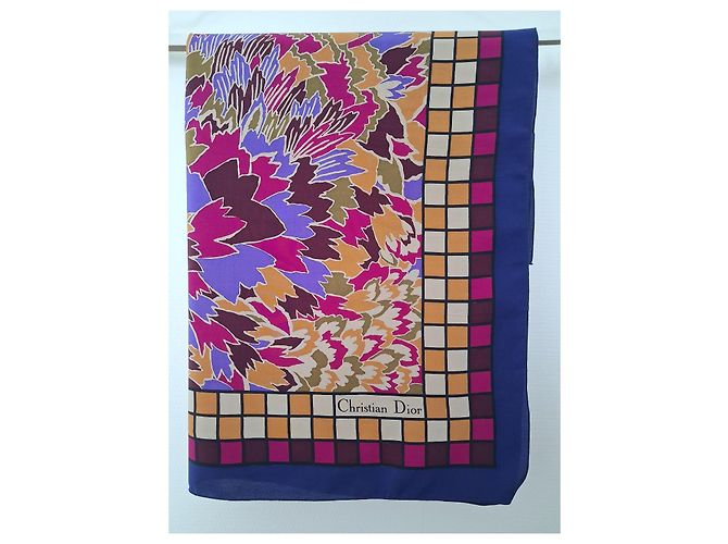 Christian Dior Nuovo e vintage - raro in pura seta crepè - L. 65 cm x 65 Nero Bianco Multicolore Beige Bordò Porpora Cachi Sabbia Senape Cognac Caramello Carne Fuschia Viola scuro - vista 6
