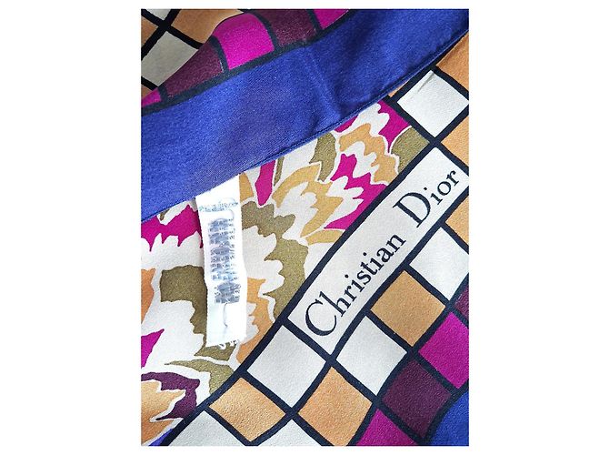 Christian Dior Nuovo e vintage - raro in pura seta crepè - L. 65 cm x 65 Nero Bianco Multicolore Beige Bordò Porpora Cachi Sabbia Senape Cognac Caramello Carne Fuschia Viola scuro - vista 9