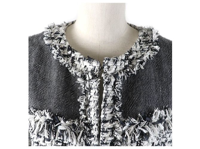 Autre Marque Abrigo de tweed sin cuello GRACE Class Jules Tournier Negro Blanco - vista 4