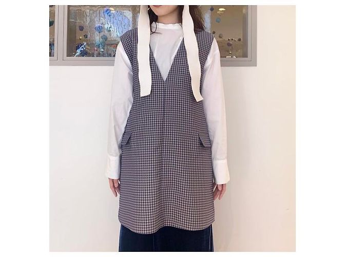 Autre Marque Ärmelloses Ray BEAMS Kleid mit Hahnentritt-Jacquard Lila - Ansicht 3