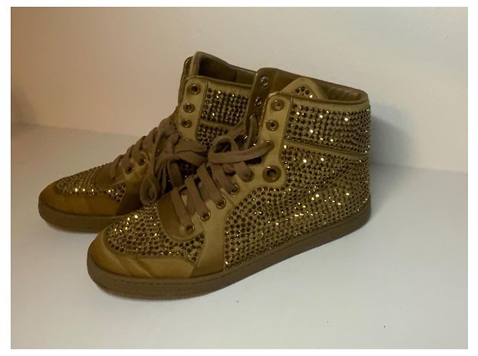 Gucci Baskets montantes en satin cristal bronze Cada - vue 11
