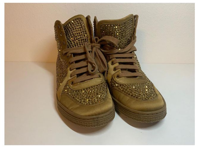 Gucci Baskets montantes en satin cristal bronze Cada - vue 2