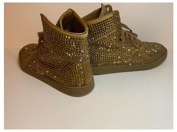 Gucci Baskets montantes en satin cristal bronze Cada - vue 3