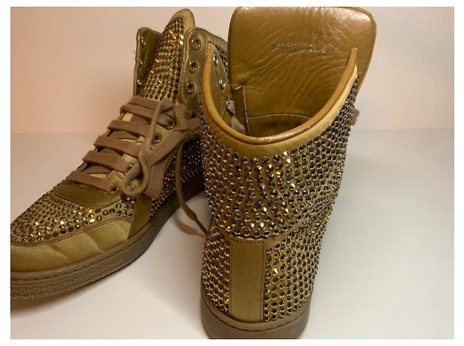 Gucci Baskets montantes en satin cristal bronze Cada - vue 4