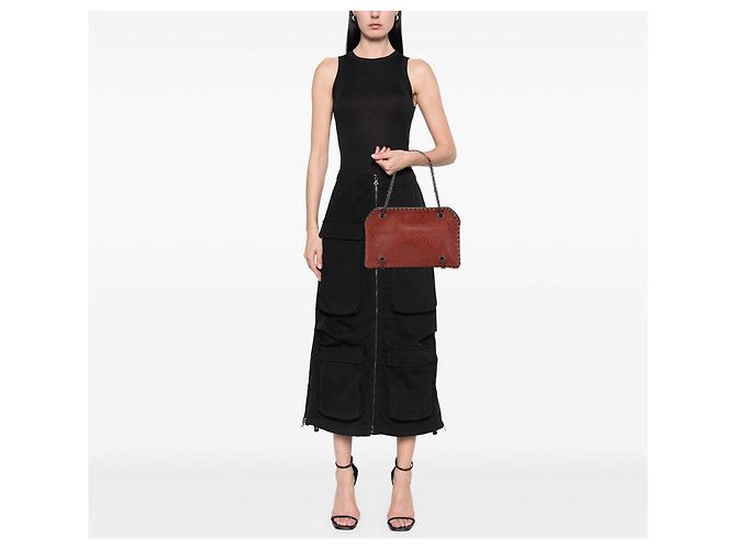 Borsa a spalla duo in pelle texturizzata rossa con cuciture Bottega Veneta - vista 11