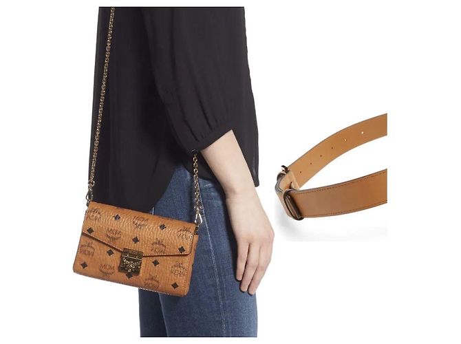 Borsa a spalla con cintura MCM Small Patricia Visetos marrone - vista 3