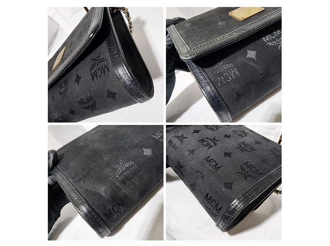 MCM Vintage Nylon/Leder Umhängetasche Schwarz - Ansicht 12