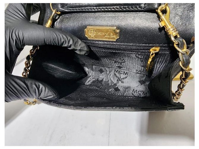 MCM Vintage Nylon/Leder Umhängetasche Schwarz - Ansicht 13