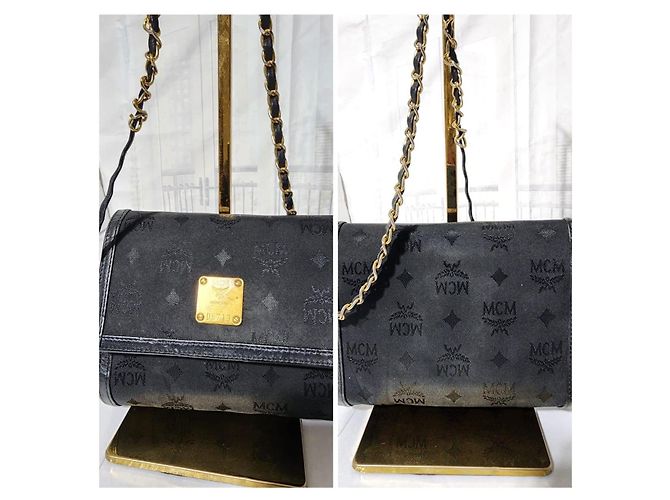 MCM Vintage Nylon/Leder Umhängetasche Schwarz - Ansicht 8