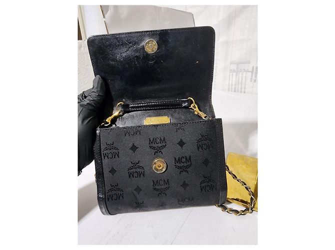 MCM Vintage Nylon/Leder Umhängetasche Schwarz - Ansicht 9