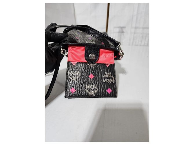 Borsa a tracolla mini in pelle MCM Color Splash Logo Nera Nero - vista 10