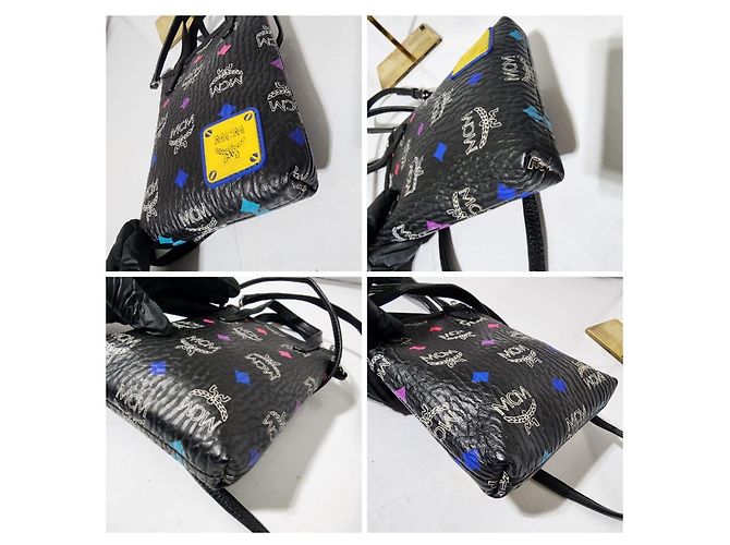 Borsa a tracolla mini in pelle MCM Color Splash Logo Nera Nero - vista 11
