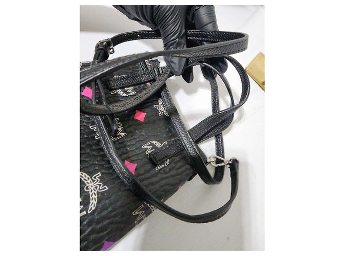 Borsa a tracolla mini in pelle MCM Color Splash Logo Nera Nero - vista 12
