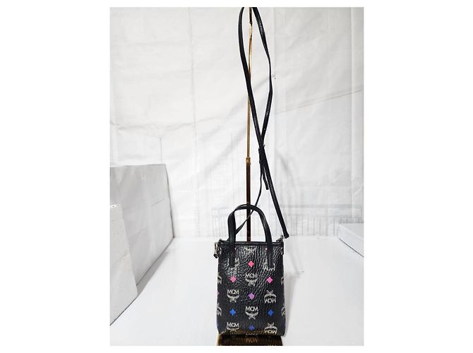 Borsa a tracolla mini in pelle MCM Color Splash Logo Nera Nero - vista 3