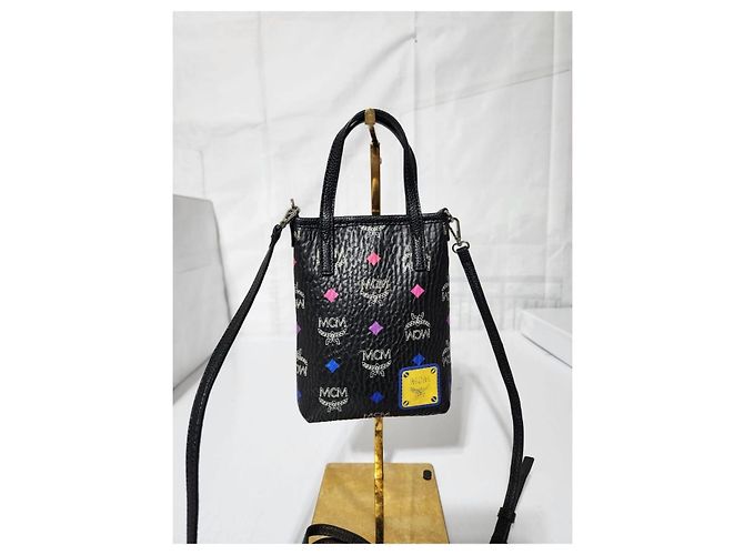 Borsa a tracolla mini in pelle MCM Color Splash Logo Nera Nero - vista 4