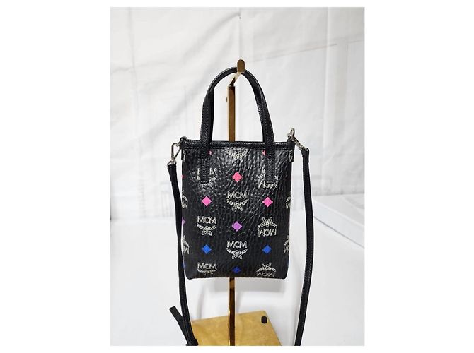Borsa a tracolla mini in pelle MCM Color Splash Logo Nera Nero - vista 5