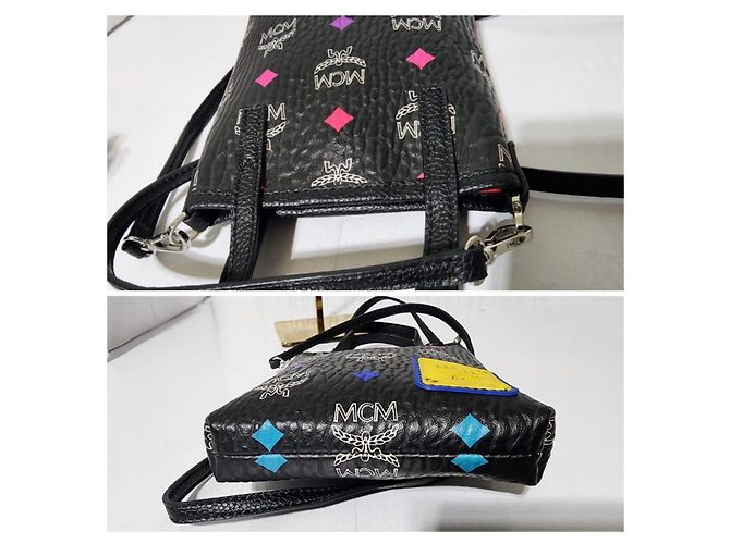 Borsa a tracolla mini in pelle MCM Color Splash Logo Nera Nero - vista 6