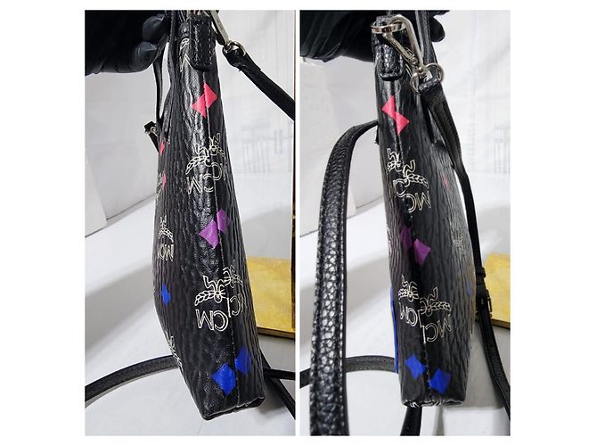 Borsa a tracolla mini in pelle MCM Color Splash Logo Nera Nero - vista 9