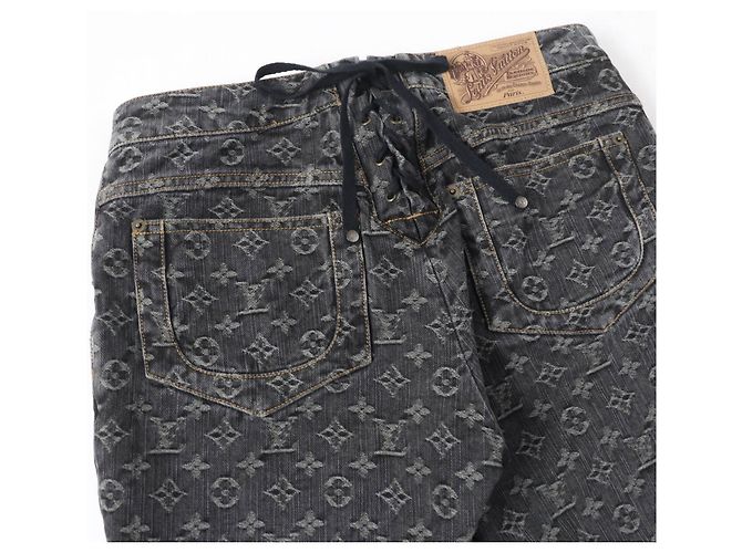 Pantalones de denim de algodón Monogram Louis Vuitton Negro - vista 4