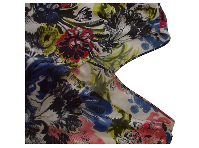 Autre Marque Kurzarmkleid mit V-Ausschnitt und Blumenmuster mehrfarbig Mehrfarben - Ansicht 3
