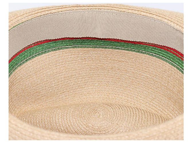 Cappello Web Sherry Line GUCCI Abaca Beige Rosso Verde 234137 Auth yk18743 - vista 10